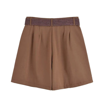 MQTIME  -  summer women's clothing casual versatile fashion with belt temperament loose mid-waist pleated casual shorts